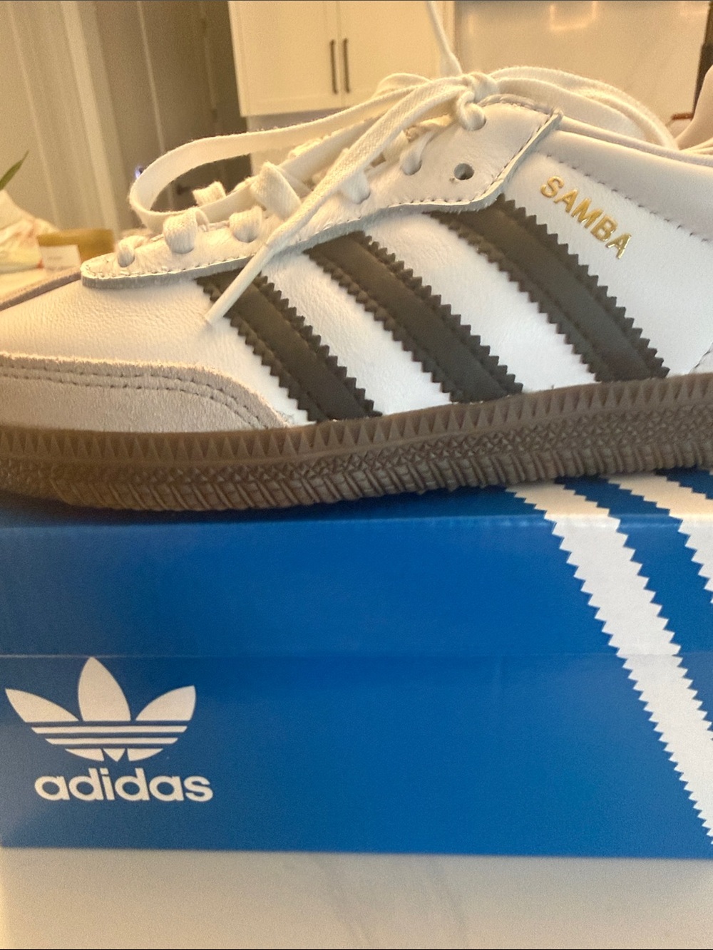 adidas Samba OG White with Black Stripes and Gray Suede kids - Picture 6 of 6